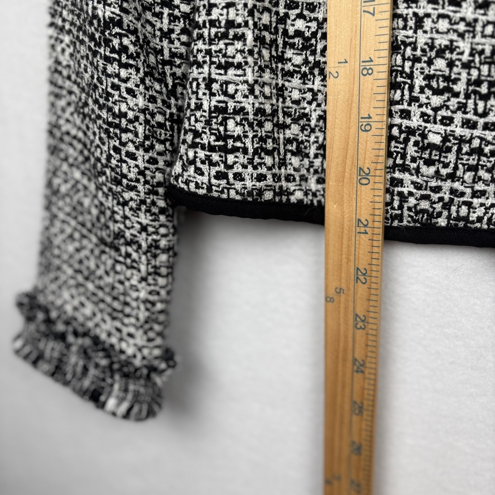 White House Black Market Jacket Womens Small Tweed Fringe Open Front Cropped - Picture 9 of 10